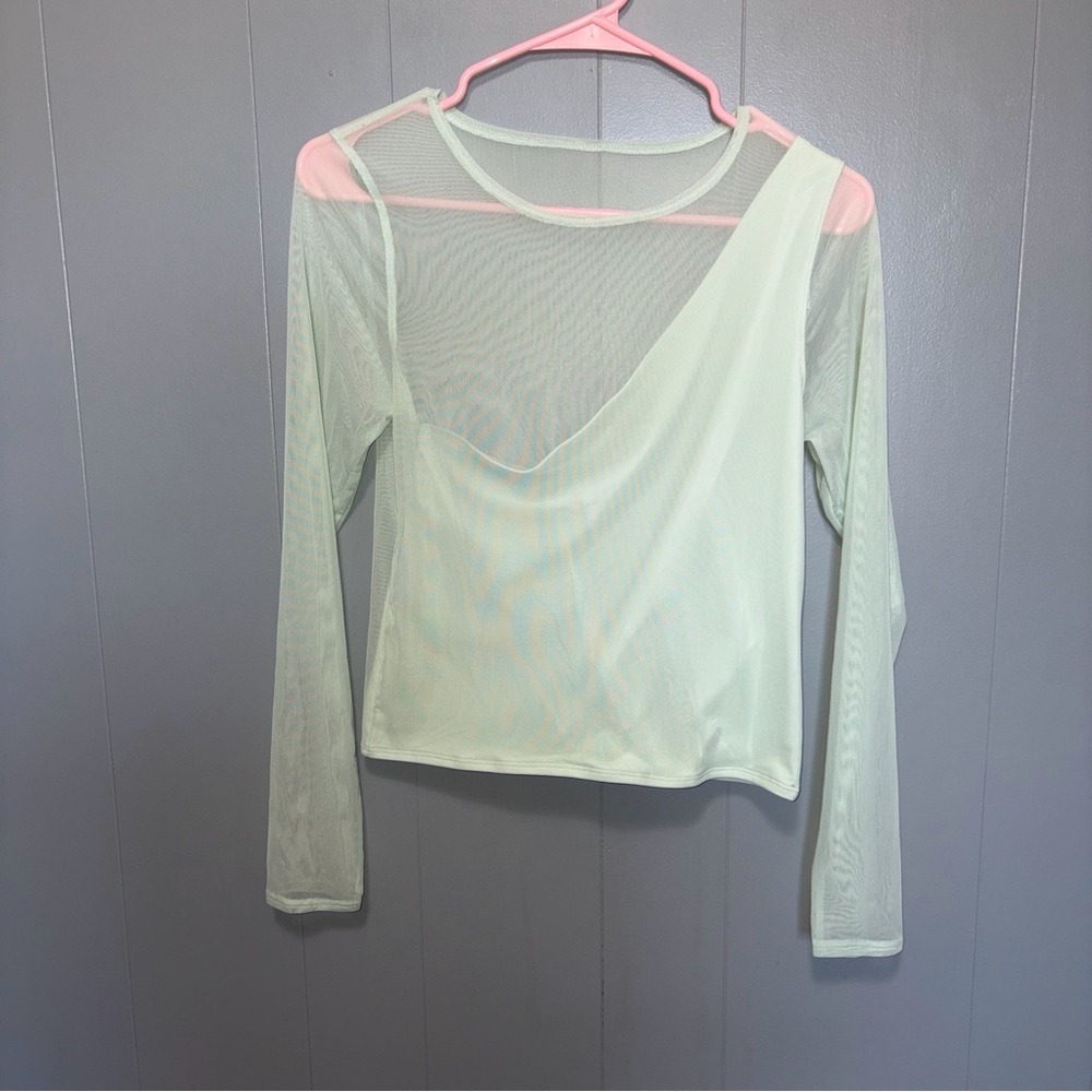 Abercrombie & Fitch Asymmetrical Long Sleeve Mesh Light Green Top Medium